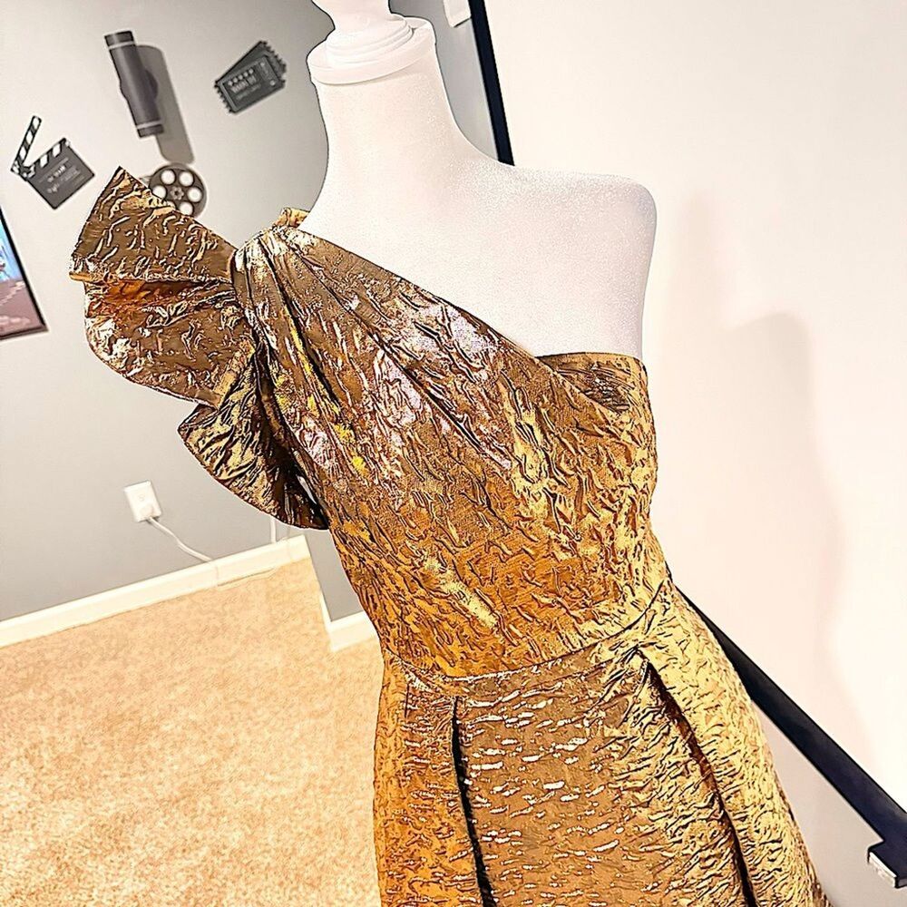 Antonio Melani Bridgett One Shoulder Metallic A-Line Evening Gown Dress Sz 2 NWT - Picture 2 of 16